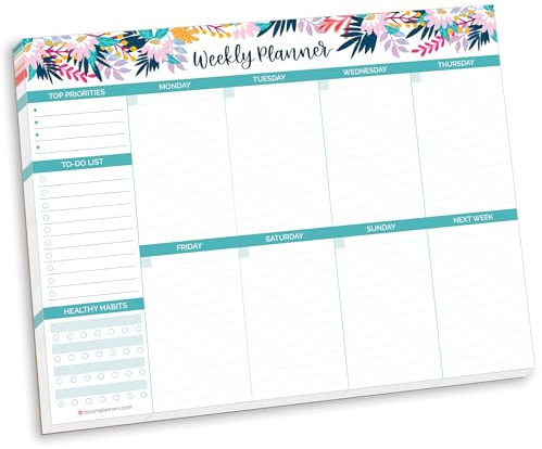 bloom daily planners Horizontal Weekly Tear-Off To Do List Planning Pad - Undated Notepad Organizer & Healthy Habit Tracker - 8.5” x 11” - Floral