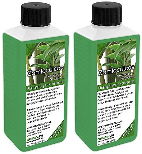 Doppelpack (2 x 250 ml) Flüssigdünger für Zamioculcas zamiifolia,Glücksfeder, Kartonpapier-Palme Zamie (Zamia Farn, Zamio Palme) Zanzibar Pflanzen/Zimmerpflanzen NPK Volldünger