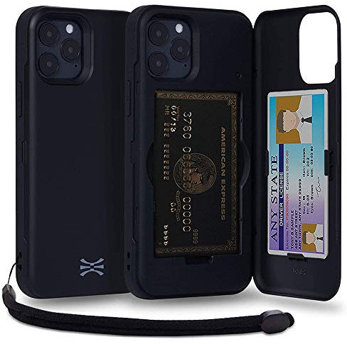 TORU CX PRO for iPhone 12 Pro/iPhone 12 Case Wallet | Protective Shockproof Heavy Duty Cover with Hidden Card Holder & Card Slot | Mirror & Wrist Strap Included - Black