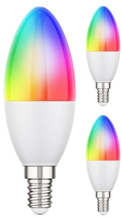 ledscom.de 3 Stück E14 LED RGB Leuchtmittel, Kerze, warmweiß - kaltweiß (2900-6400 K), 5,1 W, 572lm, Smart Home, WLAN, Alexa, matt