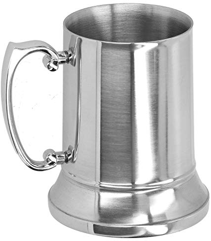 Boccale da birra in acciaio inox da 450 ml, boccale in metallo argentato a doppia parete, boccale da birra medievale, boccale da campeggio con manici per accessori da bar-hotel all'aperto