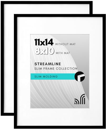 Americanflat 28,9 x 35,6 cm Bilderrahmen in Schwarz – Displays 20,3 x 25,4 cm mit Matte und 28,9 x 35,6 cm ohne Matte – horizontale und vertikale Formate für Wand (2 Stück)