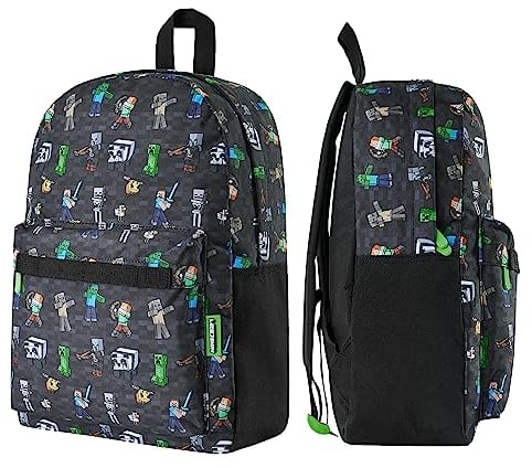 Minecraft Mochila con Bolsillos para Niños - Regalos para Gamers (Negro Aop)
