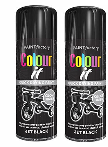 Paint Factory Colour It Quick Drying Spray Paint 400ML (2, Black Gloss)