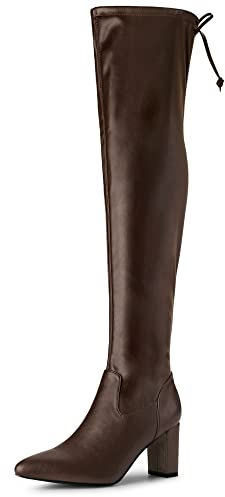 Allegra K - Stivali alti da donna con lacci e tacco spesso, Caff, 39 EU
