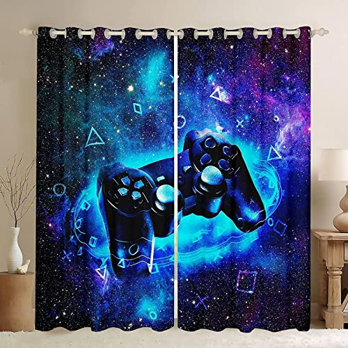 LKCD Verdunkelungsvorhang Mit Ösen, Gamer Lightning Gamepad-Video 264X240Cm Vorhang, Blickdicht, Wärmeisolierend, Vorhang, Polyester Für Kinderzimmer, Schlafzimmer, Verdunkelung, 2Er Set