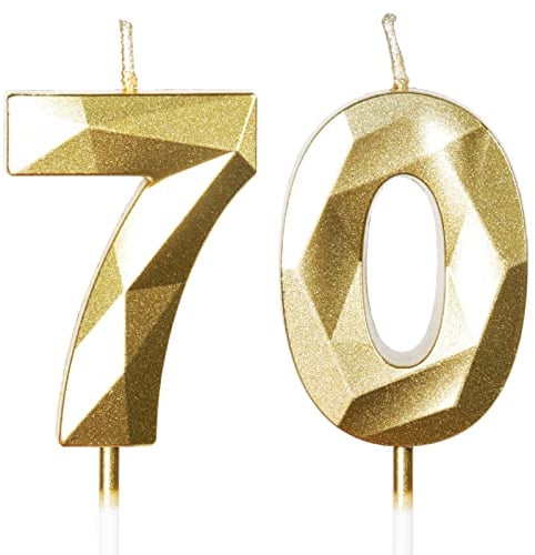 Yiran Geburtstagskerzen Zahlen 70-5cm Gold, Kerzen für Geburtstag, Torten- und Kuchendeko, Geburtstagsdeko, Nummer 70