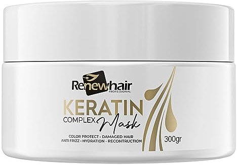 Renew Hair Professional Keratin Haarmaske, 300 g, regenerierende Behandlung, Anti-Frizz, Volumenkontrolle, Farb- und Hitzeschutz, vegan