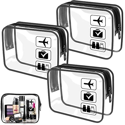 Trousse de Toilette Transparente 3 pièces, Sacs d'avion Transparents, Trousse de Toilette, PVC Étanche Trousse de Maquillage de Voyage, Sac de Toilette, Cosmétique Organisateur, pour Homme et Femme