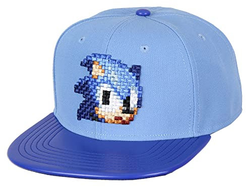 Sonic The Hedgehog Hat – Sonic Pixel Face Verstellbare Snapback Hat Cap, Blau, Einheitsgröße