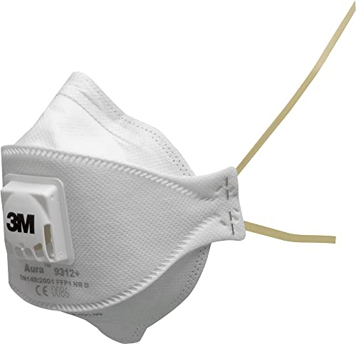 3M Aura Partikelmaske, FFP1, mit Ventil, 9312+, 10 Masken pro Packung, Weiß