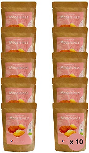FRANCE DÉLICES - Préparation Pâtisserie Pour Madeleines Bio - Dessert Ou Goûter Gourmand Et Naturel - Rapide Et Facile - Fabrication Artisanale En France - 20 Madeleines - 10 Sachets De 140g