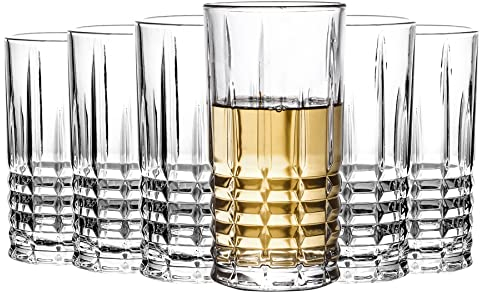 binsakao Highball Glasses Set of 6 Tall Drinking Glasses 423ml Cocktail Glass Cup Glassware for Bourbon Whiskey, Bar, Iced Tea, Water, Mojito and Tom Collins Glasses