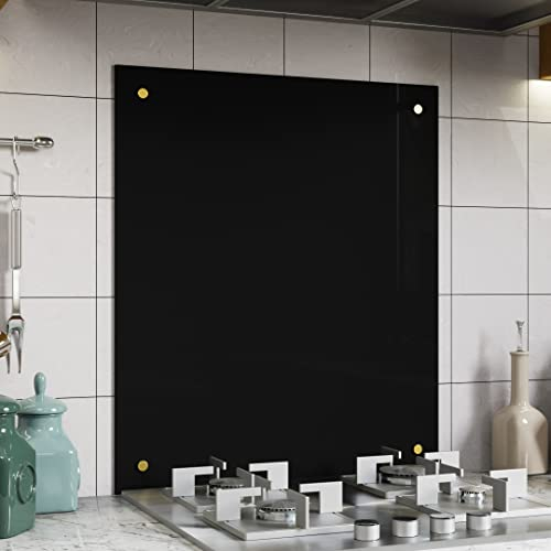 Home Supplies Tempered Glass Splashback for Kitchen, 6mm Pre-Drilled Toughened Glass Heat Resistant Splashbacks for Cookers (50X60, Black Holes)