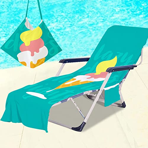 Surwin Telo Mare per Lettino Microfibra, Frutta 3D Fodera per Sedia da Spiaggia Copertura per Sedia di Sdraio con Tasche Laterali, Asciugamano per Spiaggia Sport Piscina (75x210cm,Gelato)