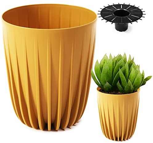 Konzept 11 - Pot de Fleurs Haut de 14 cm de diamètre, Grand Pot de Fleurs pour l'extérieur, Balcon, Cache-Pot avec Insert, Jaune