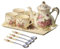 Juego de té europeo de porcelana de la tarde, juego de café floral vintage, tazas de té de China con tetera, bandeja de servir y cucharadita para regalos de fiesta de té, boda (patrón de rosas)