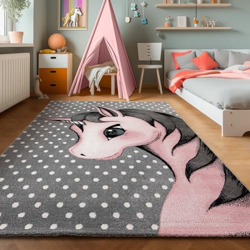 SIMPEX Tapis pour Enfants, Conception de Licorne, Tapis Rose, 200 x 290 cm, Tapis pour Enfants, Tapis Chambre d'enfant