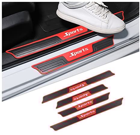 JNNJ 4 PCS Car Door Sill Plate Protectors, Auto Door Entry Guards Sill Scuff Cover Panel Step Protector, PVC Rubber Anti-Scratch Front Rear Door Pedal, Car Accessories for Most Vehicles(Sport)