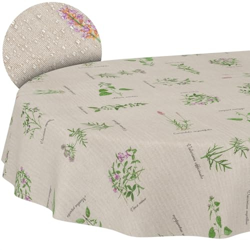 ANRO Tischdecke abwaschbar Aromatic Bio oval 220x140 cm In-/Outdoor | Gartentischdecke wetterfest – Tischwäsche aus beschichtetem Stoff – schmutz- & wasserabweisend, pflegeleicht
