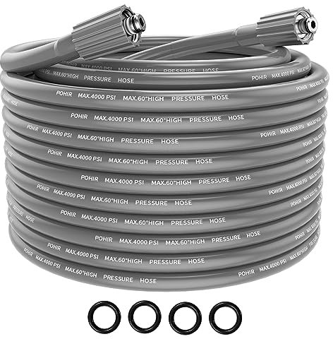 POHIR Pressure Washer Hose 25FT,4000PSI Kink Resistant Power Washer Hose Replacement 1/4 Inch with M22 14MM Swivel, Lightweight Pressure Washer Extension Hose