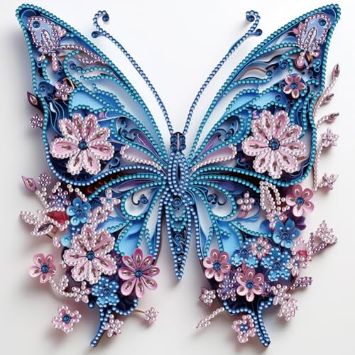 ENCOMAG Schmetterling-Papier-Quilling-Diamant-Malerei-Sets für Erwachsene, Blumen, Diamant-Kunst-Sets für Anfänger, Edelstein-Kunst-Sets für Geschenk, Heim-Wanddekoration, Geschenke, 30 x 30 cm