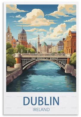Dublin Irland Vintage-Reiseposter, 30 x 45 cm, Leinwand, Wandkunst, Poster für Wohnzimmer, Dekoration, Gemälde für Heimdekoration