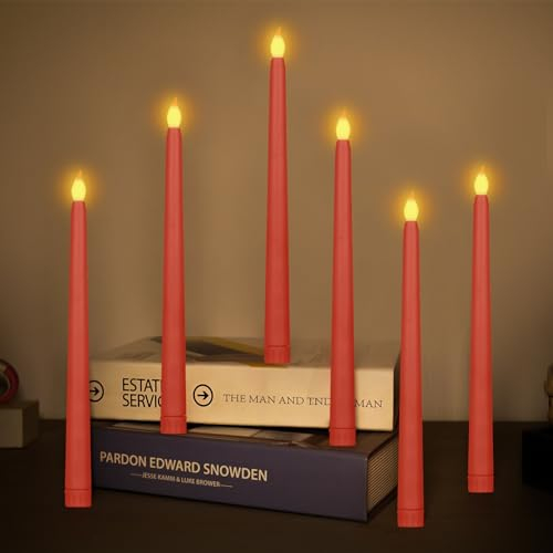 Sequpr LED Kerzen Stabkerzen Rot, Flammenlose Kerzen, LED Tafelkerzen, Batteriebetrieben Lang LED Kerzen für Weihnachten Hochzeit Tisch Party Dekoration 6 Stück