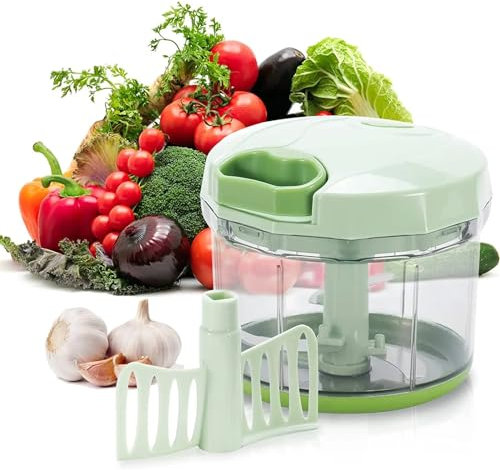 Mini Garlic Crusher, Quick Pulling Multifunctional Garlic Chopper with 3 Blades, No Electricity Food Grade Vegetables Mincer for Kitchen