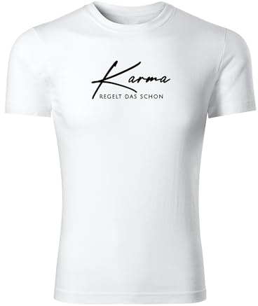 DELUNO Karma regelt Shirt Bedruckt mit Motiv und Print Baumwolle Shirt S Weiß (Men-543-S-Weiß)