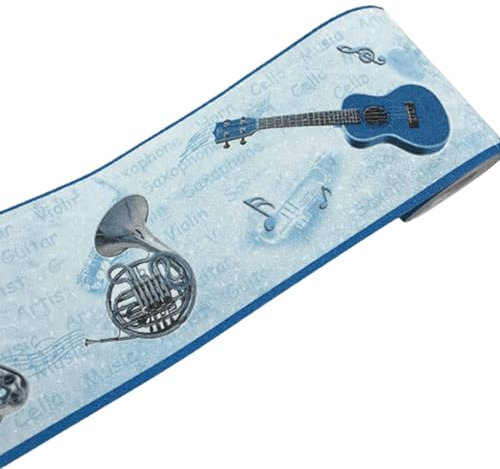 Wallpaper Border,Ceiling Molding Borders, Removable Wallpaper Border Musical Instrument Pattern Self-Adhesive 5m(L) 10.5cm(W) Blue,Yellow Tiles Sticker Roll Skirting Line Home Decor,Blue ( Color : Blu