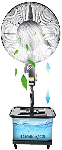 Misting Fan with 3 Cooling Speeds, Oscillating Pedestal Fan with Mist, Industrial or Commercial Patio Outside Restaurant Cooling Fan, Adjustable Height