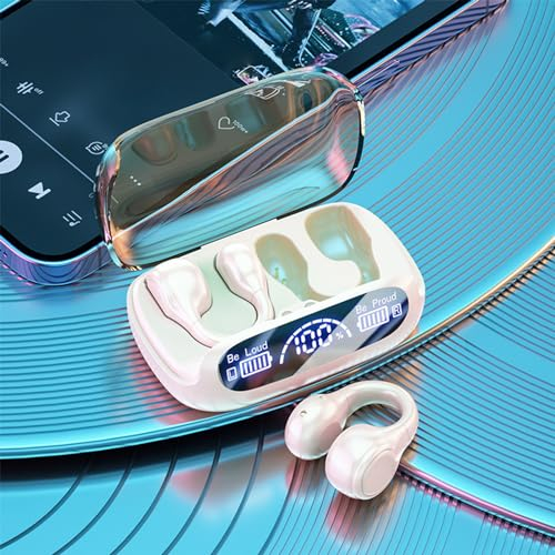 RLEHJN Hängende Ohr Drahtlose Knochenleitung Kopfhörer Bluetooth 5.3 Sale Angebote des Tages Rahtlose Kopfhörer Ohrclip-Leitung Musik-Headset Geeignet für Sport, Laufen, Radfahren, Fitness (Beige), MMJ230915651-1