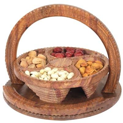 Frutero De Madera Plegable, Cestas De Frutas De Madera Para Cocinas, Estantes De Frutas De 4 Particiones, Cesta De Frutas Para Dulces, Nueces, Pan, Huevos, Refrigerios