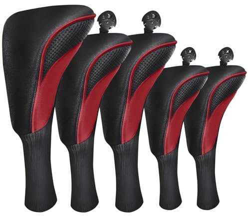 FINGER TEN Fundas para cabeza de palo de golf para palos de golf de cubierta larga híbrida, Fairway, fundas para cabeza con etiqueta intercambiable, ajuste duradero, para palos de madera