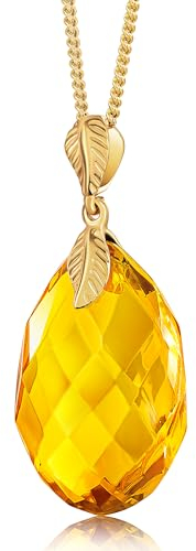 Amber by Mazukna – Baltischer Bernstein-Anhänger für Frauen, Funkelnder Bernstein-Tropfen mit Flocken, Vergoldetes Sterlingsilber ag925, Cognacfarbener Schmuck für Damen, 45cm Lange