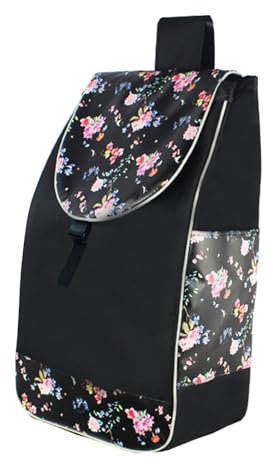 Dickly Zusammenklappbare Ersatztasche für Einkaufswagen, Trolley, Ersatztasche, Aufbewahrungstasche mit Kordelzug für Zuhause, Schwarze Blume
