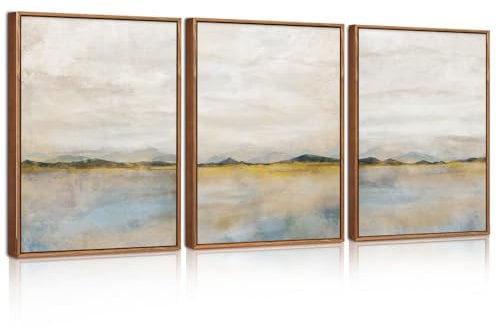 HPNIUB Abstract Mountain Lakes Framed Canvas Wall Art Set, Neutral Nature Landscape Wall Decor, Nordic Scenery Wall Painting, Modern Gallery Art Prints for Living Room, Bedroom, Office 30X40CM