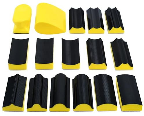 16pcs Hand Sanding Block Set, 2 Sanding Block and 14 Convex & Concave Shape Hook Backing Plate for Woodworking Furniture Restoration Automotive Body Arts Crafts