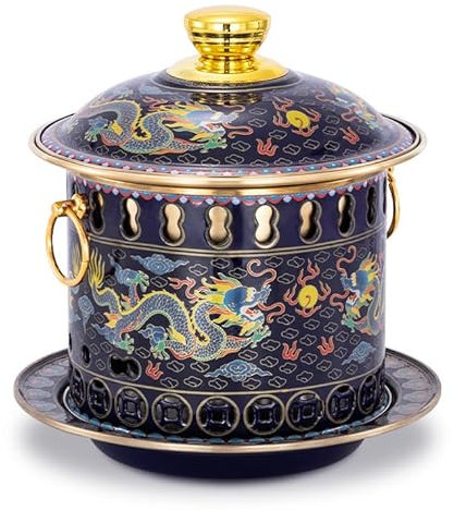 NIBHZ Emaille Topf Alte Peking Hot Pot Single Person Hotpot Familie Sammeln Kupfer mit Untertasse Verwenden Sie Wärmende Topf Kupfer Hot Pot,Blau