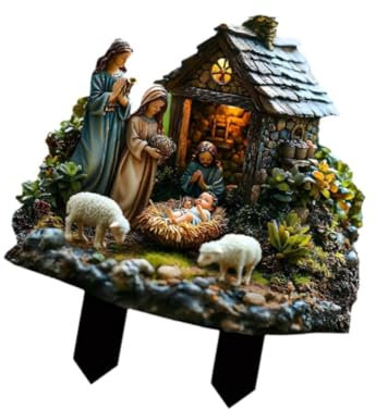 Harilla Weihnachtskrippe mit der Heiligen Familie für den Außenbereich, Weihnachtsdekoration, Weihnachtsdeko, Pfähle, für den Außenbereich, Hinterhof,