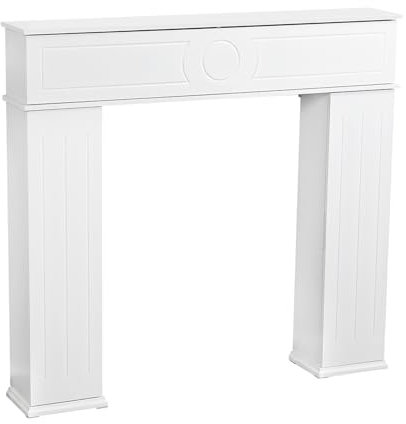 NNXHWY Dekorative Kaminumrandung mit 4 versteckten Ablagen, Weiß, 107 x 100 cm, Klassisch, Holz (MDF), Kaminzubehör
