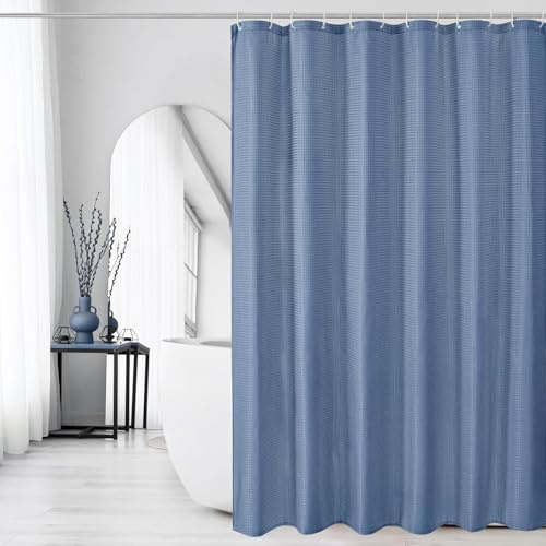 Bingobang Ensemble de rideaux de douche en tissu gaufré lavable pour salle de bain avec 12 crochets, résistant à la moisissure et à la moisissure (bleu clair de lune, 180 x 180 cm)