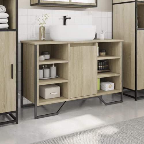 Homvdxl Bathroom Under Sink Cabinet, 91x35x60 cm, Floor Standing Under Sink Cabinet, for Wall-Mounted Sinks & Washbasins without Pedestal, sonoma oak