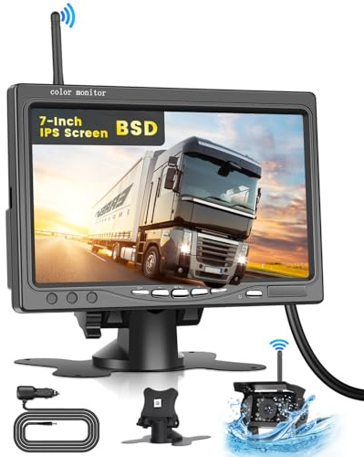 Ohradio Kit Telecamera Retromarcia Wireless 7 Schermo IPS IP68 | Anti-interferenza, Visione Notturna IR, BSD, 12-36V