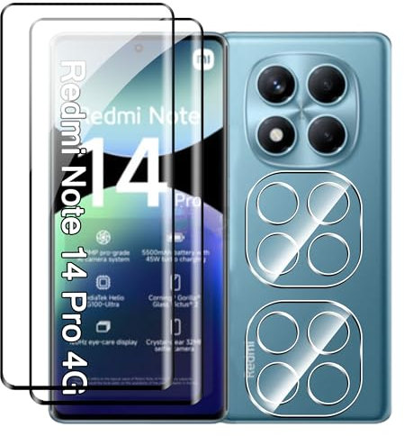 Effcotuo 2 Piezas Protector de Pantalla para Xiaomi Redmi Note 14 Pro 4G Cristal Templado Protector [Cobertura máxima] [Sin Burbujas] HD Cristal Vidrio Templado