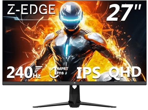 Z-Edge 27 Pollici Monitor Gaming 240HZ, 2K QHD IPS Schermo per Computer 1ms 2560x1440 LED, 400cd/m², HDR10, FreeSync, DisplayPort(240Hz), HDMI(144Hz), compatibile VESA