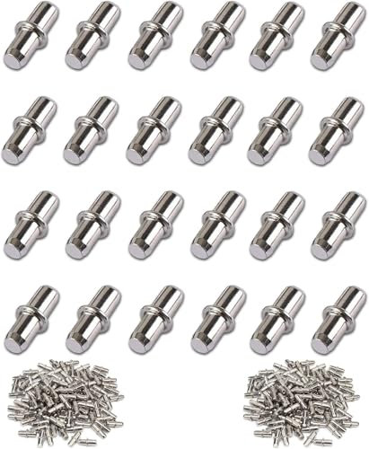 Regalstifte, 100 Stück 5 mm Regalhalterungsstifte, Metallregalstifte Bolzen Druck Edelstahl, für Halterungen Kleiderschrank Küchenmöbel Schrank Bücherregal, Silber