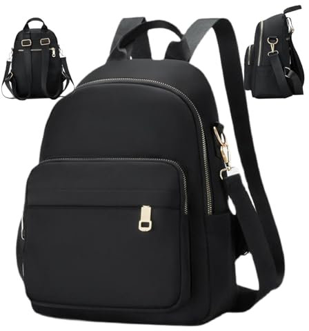 Mini-Rucksack für Damen, mehrere Taschen, minimalistischer schwarzer kleiner Rucksack mit Tragetasche und Schultergurt, verstellbarer wasserdichter Rucksack für Business, Schule, Reisen, kleiner Rucks
