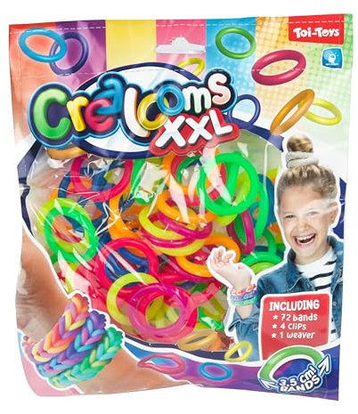 Toi-Toys Crealooms XXL - Scoubidou Armband-Set mit 72 neonfarbene Gummibänder